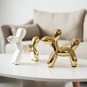 Nordic Ceramic Animal Balloon Figurines Piggy Bank rzemiosło Kreatywny pies Miniaturowe ozdoby domowe Dom salonu Dekorowanie dzieci Prezenty 2206a