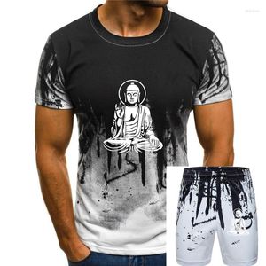 Herrespår försäljning bomull t-skjorta kort ärm sommar o-hals herrar buddha staty buddhism tee