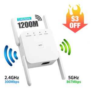 Routers 5Ghz Wifi Repeater Wireless Wi-Fi Booster 1200Mbps Wifi Amplifier 802.11AC Router 2.4G Signal Long Range Extender 230725