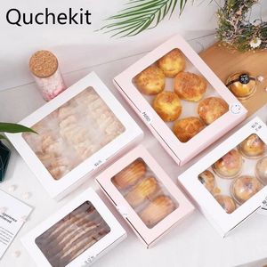 Gift Wrap 10Pcs Baking Boxes And Packaging Egg Yolk Crisp Candy Cookie Cake Box With Clear Window Cupcake Box Birthday Party Favor Decor 230725