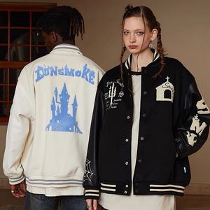 Herrenjacken Nähte Stickerei Lose Baseballuniform Herbst und Winter Männer Amerikanischer Stil Candlestick Castle Revers Nationale Trendjacke 230725