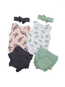 Clothing Sets Spring 3Pcs/Set Baby Girls Cactus Outfits Sleeveless T-Shirts Tops Shorts Headband Set