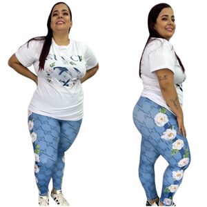 T-shirt da donna nuova estate firmata a maniche corte stampata tuta sportiva casual tuta da jogging femminile 1XL-5XL