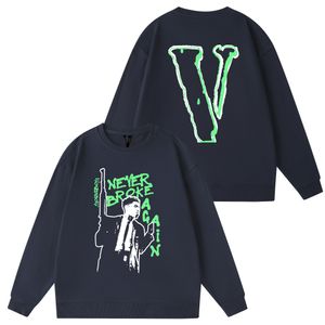 Nova marca de moda com capuz vlone redondo cola de manga longa Big V Personalidade Hot Stamping Padring Padring Sweater Underlay American Fashion Hip-Hop Looks Loose