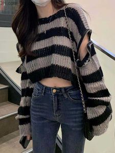 Women's Hoodies Sweatshirts E-Girl Gothic Crop Ströja Stripe Knit Pull Winter Punk Zipper 2000s Y2K Vintage Harajuku Grunge Jumper Sued Printing Machine Z230726