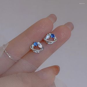 Orecchini a bottone in argento 925 ago luna stella blu zircone piercing orecchino per le donne ragazze cristallo cz gioielli per la festa nuziale regali una coppia