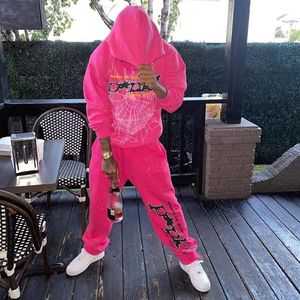 Hoodie Sweatshirt Seti Young Thug Pink SP5der 555555 Hoodie Sweatpants Erkek Kadın Köpük Baskı Trailsuit Örümcek Web Sulağı