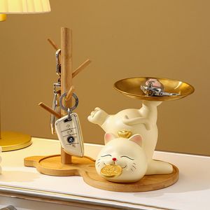 Oggetti decorativi Figurine Resina Europa Lucky Cat Vassoio digitale per interni Vuoto Ricevitore chiave Accessori decorativi Home Object Entry 230726