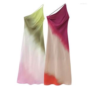 Casual Dresses 2023 Women Tie Dyed Asymmetric Sexy High Street Dress Summer Fashion Holiday Style Open Back Lace Up