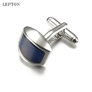 Cuff Links Lepton Dark blue Opal Cufflinks for Mens Fashion High Quality Arc Cat's Eye Stone Cuff links Man Shirt Cuffs Cufflinks gemelos 230725