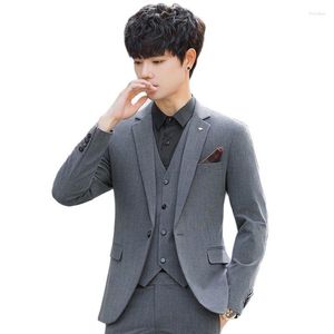 Men's Suits 2023 Jacket Vest Pants Autumn And Winter Striped Casual Suit Slim Simple Korean Three-piece