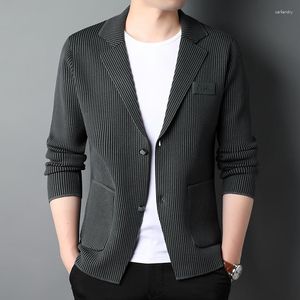 Männer Jacken Männer Kleidung 2023 Top Grade Marke Casual Mode Slim Fit Gestreiften Blazer Jacke Elegante Stilvolle Gestrickte Anzug mantel