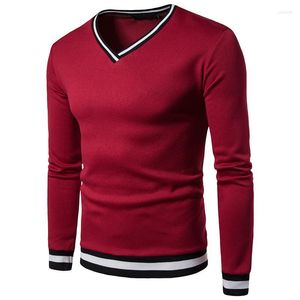 Camisetas masculinas primavera e outono preto branco bloco colorido decote em V Luo Kou suéter casual para férias