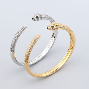 Leopard 18k gold sliver plated bangle bracelets for women men open charm infinity diamond tennis bracelet Luxury designer jewelry Party Wedding gifts couple cool