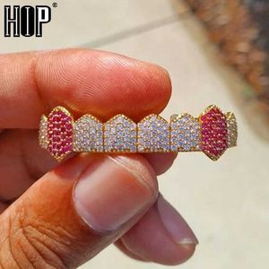 Hip Hop Iced Micro Pave Full CZ tänder botten charm grillar för män kvinnor smycken guld färg 230726