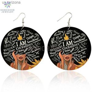 SOMESOOR I AM Leo Queen Stylish Wooden Drop Earrings Soulful Courageous Melanin Sayings Printed Dangle Jewelry For Women Gifts L230620