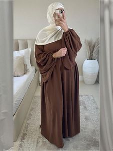 Capris Plain Abaya Muslim Long Dress Women Ramadan Eid Crepe Balon Rękaw Islamski jilbab afrykańskie sukienki Dubai Turkish Modestia Kaftan Kaftan