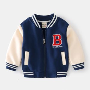 Felpe con cappuccio Felpe Autunno Primavera Abbigliamento per bambini Neonati maschi Casual College Fluffing Style Zipper Maglione Uniforme da baseball Lettera Stampa Cappotti 230725