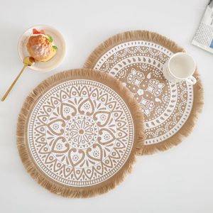 Masa Paspasları Nordic Dokuma Placemats Jute Sofra Plakaları Ev El Dekor Yuvarlak Pedler Yemek Evi