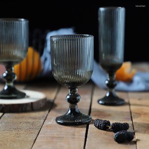 Wine Glasses Vintage Goblet Red White Champagne Flutes Stemware Set Nordic Ripple Ribbed Style Grey Bead Machine Pressed Heavy Glass Cup