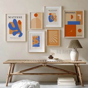 Einfachheit Galerie Leinwand Malerei Drucke Orange und Blau Matisse Wandkunst Blumenausstellung Poster und Drucke Für Zuhause Wohnzimmer Dekor Geschenk Kein Rahmenlos w06