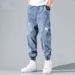 Jeans Street Giyim Hip-Hop Harem Erkekler Gevşek Sıradan Spor Koreli Erkekler Kot Jogger Pants 230410 L230726