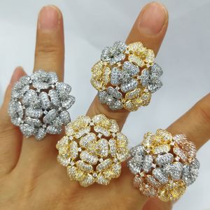 Bröllopsringar Godki Luxury Big Bold Flowers Cluster Rings with Zirconia Stones Women Engagement Party Jewelry High Jewelry Addiction 230725