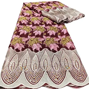 KY-5006 Nigeryjska sucha koronka Najnowsze 5 jardów perforowana bawełniana tkanina z kryształką atrakcyjna kobieta wieczorowa suknia dla kobiet przyjęcie bankietowe afrykańskie 2023