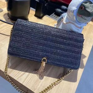 Sommer-Damenhandtasche, Designer-Tasche, modisch, eine Umhängetasche, geflochtenes Stroh, Bast-Umhängetasche, Quaste, Alphabet, Banketttasche, Premium-Leder-Schultergurt, Geldbörsen