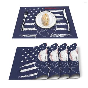 Corredor de mesa 4/6 peças conjunto de tapetes bandeira americana beisebol esportes handebol guardanapo acessórios de cozinha festa em casa jogos americanos decorativos