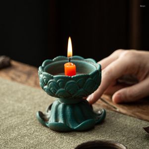 Portacandele Lampada a olio Zen in ceramica per Buddha Offerte per la casa vintage prima del porta loto di lunga durata