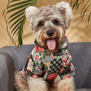 Dog Apparel Pet Clothes Flower Pattern Wear Resistant Polyester Teddy 2-Legged Hooded Shirt Supplies For Spring