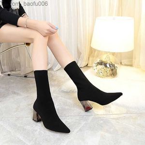 Stövlar Autumn New Women Boots High-Heel Pumpar Riding Elastic Boots Socks Shoes Mode Sexiga skor Kvinna Design Högkvalitativ Z230726