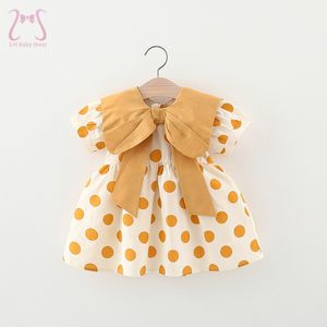 Flickans klänningar Polka Dot Born kläder Summer Cotton Bow Casual Dress For Baby Girls Barn Kostym Fashion Toddler Kids bär 0 till 3 år 230725
