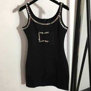 Rivet Diamond Dresses Female Brand Dress Sexy Sleeveless Skirts Trendy Sling Black Dress Nightclub Personality Dress Clothing