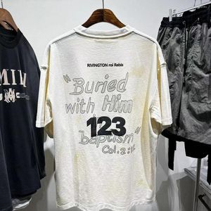 Męskie koszule T High Street 123 1: 1 Letter Logo Drukuj ponadgabarytowa koszulka Casual Vintage umyte koszulki Y2K streetwear upraw Top Men Ubranie