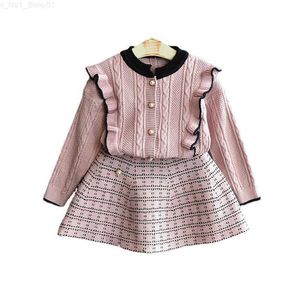 Conjuntos de roupas para bebês meninas, roupas de inverno, suéter de malha, vestido de malha, roupas de duas peças, casual, outono, crianças, conjunto de roupas infantis Z230726