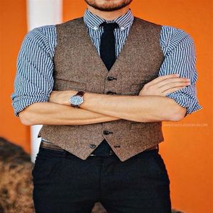 2020 Brown Groom Vets Tweed Vest Wool Herringbone 10 Style Men's Suit Sets Slim Fit Dress Vest Vest Wedder