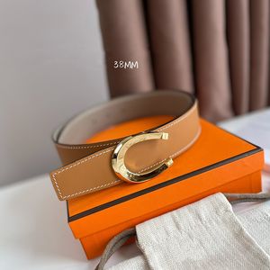 Reversible Top Luxury äkta läder Fashion Classic Men Women Belt Smooth Steel Buckle Casual Business Bredd 3,8 cm Designerbälten Storlekar 105 -125 cm med Orange Box