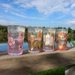 Vingglasögon japansk handmålning Glas kaffekopp Floral mönster Vatten TEA Drinkware Milk Juice Mugs Whisky Gift 230725