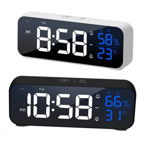 Desk Table Clocks Music Alarm Clock Temperature Humidity Voice ControlAlaways On Table Clock Dual Alarm Wall Rechargeable Digital LED Clocks 230725