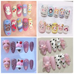 Unhas postiças feitas à mão Kawaii 3D desenhos animados dicas curtas Y2K Press On Art longo caixão estilete reutilizável unha falsa com cola presente 230626 230726