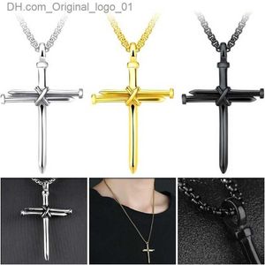 Pendant Necklaces Mens Nail Cross Pendant Necklaces Fashion Stainless Steel Link Chain Necklace Black Rose Gold Silver Punk Style Christmas Gifts Z230727