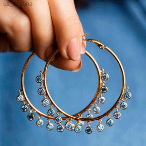 Fashion Tassel Eardrop Hoop Earrings For Women Big Round Gold Color Accessories Party Daily Wear Stylish Earring Jewelry Female L230620