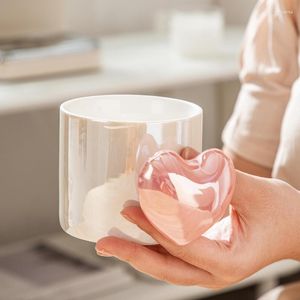 Canecas Bonito Copo de Cerâmica Caneca de Café Água Tridimensional Alça em Forma de Coração Xícara de Chá da Tarde Rosa