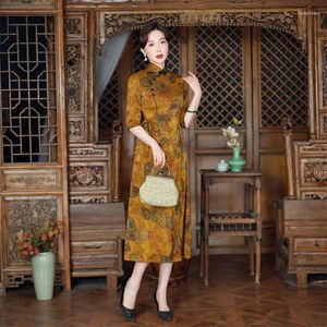 Этническая одежда винтажная воротничка мандарина Cheongsam A-Line Платье китайское стиль традиционные женщины элегантные Qipao Vestidos
