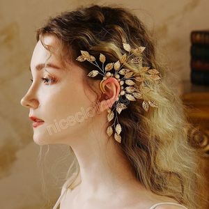 Gold Color Leaf Earrings Fashion Exquisite Single Ear Hook Women Girls Metal Ear Cuff Without Piercing Beads Jewelry
