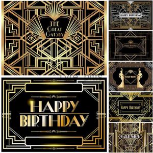 Materiale di sfondo The Great Gatsby Tema Festa di compleanno Sfondo fotografico Filo d'oro nero Decorazione personalizzata per feste di compleanno Banner X0725