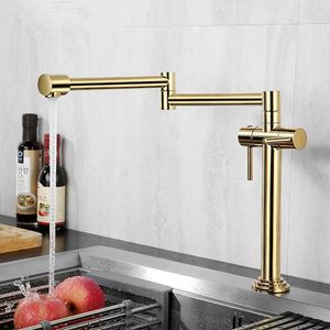 Gold Kitchen Faucet Solid Brass Rotating Crane For Kitchen Deck Mounted Sink Mixer Foldable Nickel Brushed/Gold/Chrome/ORB/Black