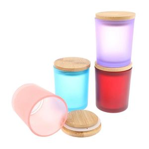 Ljusstakar Frosted Holder Glass Jar Cup tom container Aromaterapi med trä lock droppleverans hem trädgård otjy8